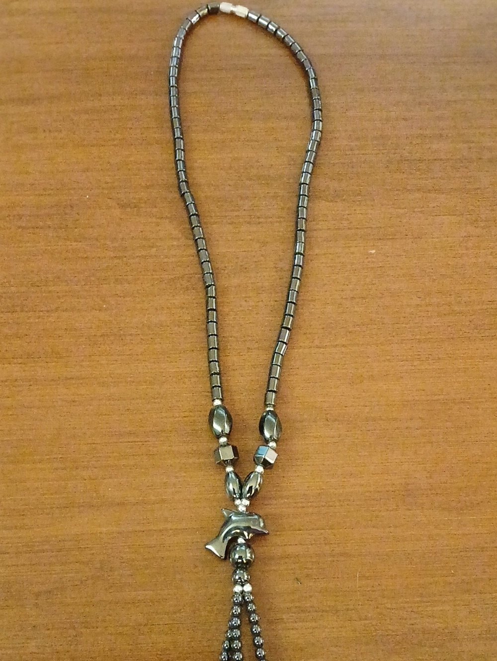 Hematite Beaded Dolphin Pendant Necklace - Women Jewelry